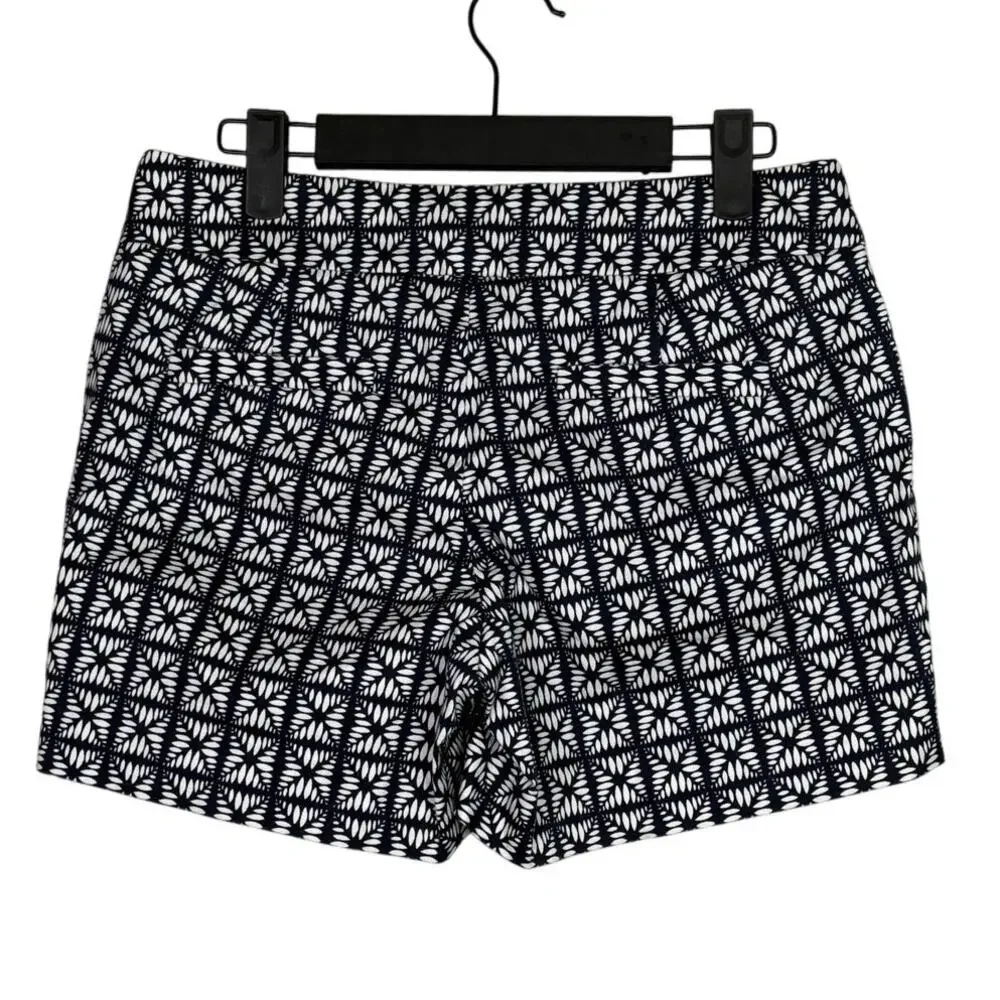 J. Crew City Fit Stretch Mid Rise Shorts Pockets Side Zipper 2 Navy Blue White